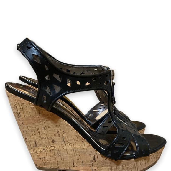 NWOT Carlos by Carlos Santana Geneva Platform Wedge Sandals Black Cork Size 8.5 - Picture 2 of 8
